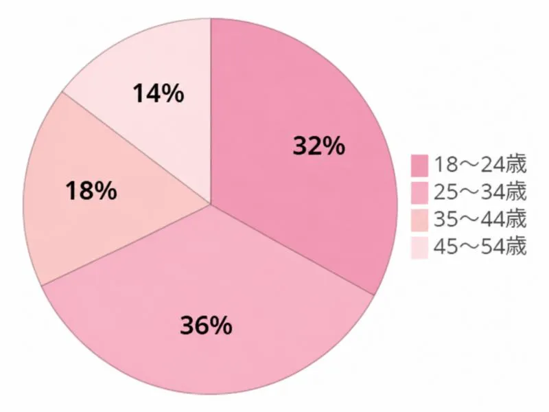 福井店の年齢比率：18～24才32％、25～34才36％、35～44才18％、45～54才14％